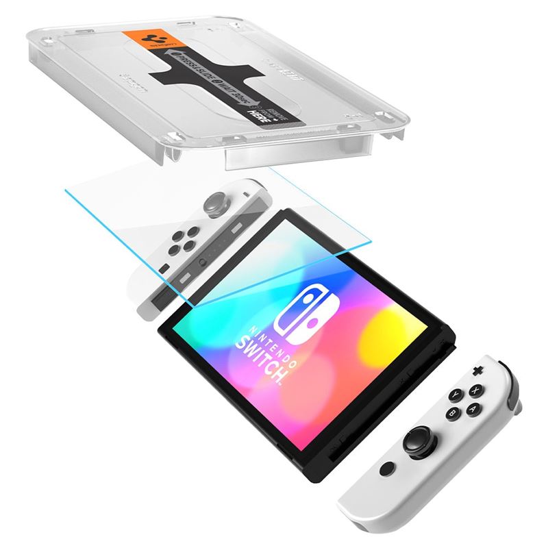 Set 2 folii de sticla Spigen Glas.tR EZ Fit cu rama de montaj pentru Nintendo Switch OLED (Diverse accesorii, AGL03829) by www.silkase.ro